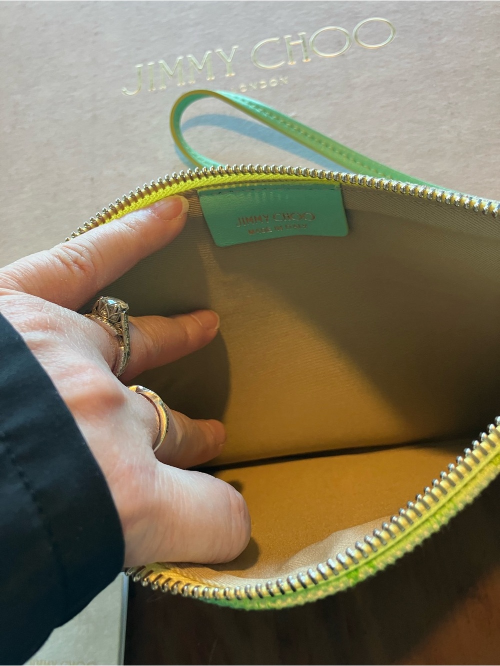 Jimmy Choo Yellow-Green Gradient Wristlet Pouch AUTHENTIC - Picture 3 of 5